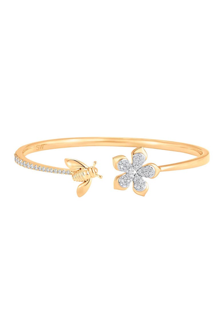 Queen Bee Flower Cuff Bracelet, Main, color, D0.73 18KYG