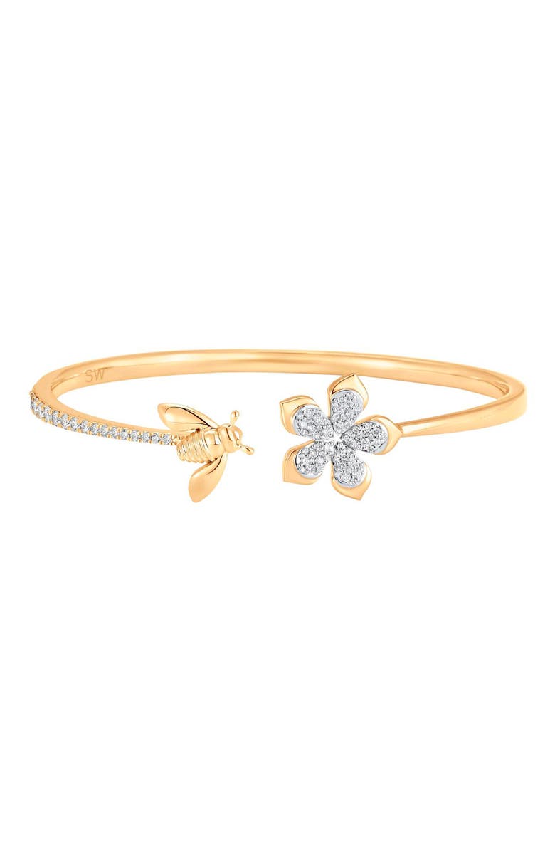 Sara Weinstock Queen Bee Flower Cuff Bracelet, Main, color, Yellow Gold/ Diamond