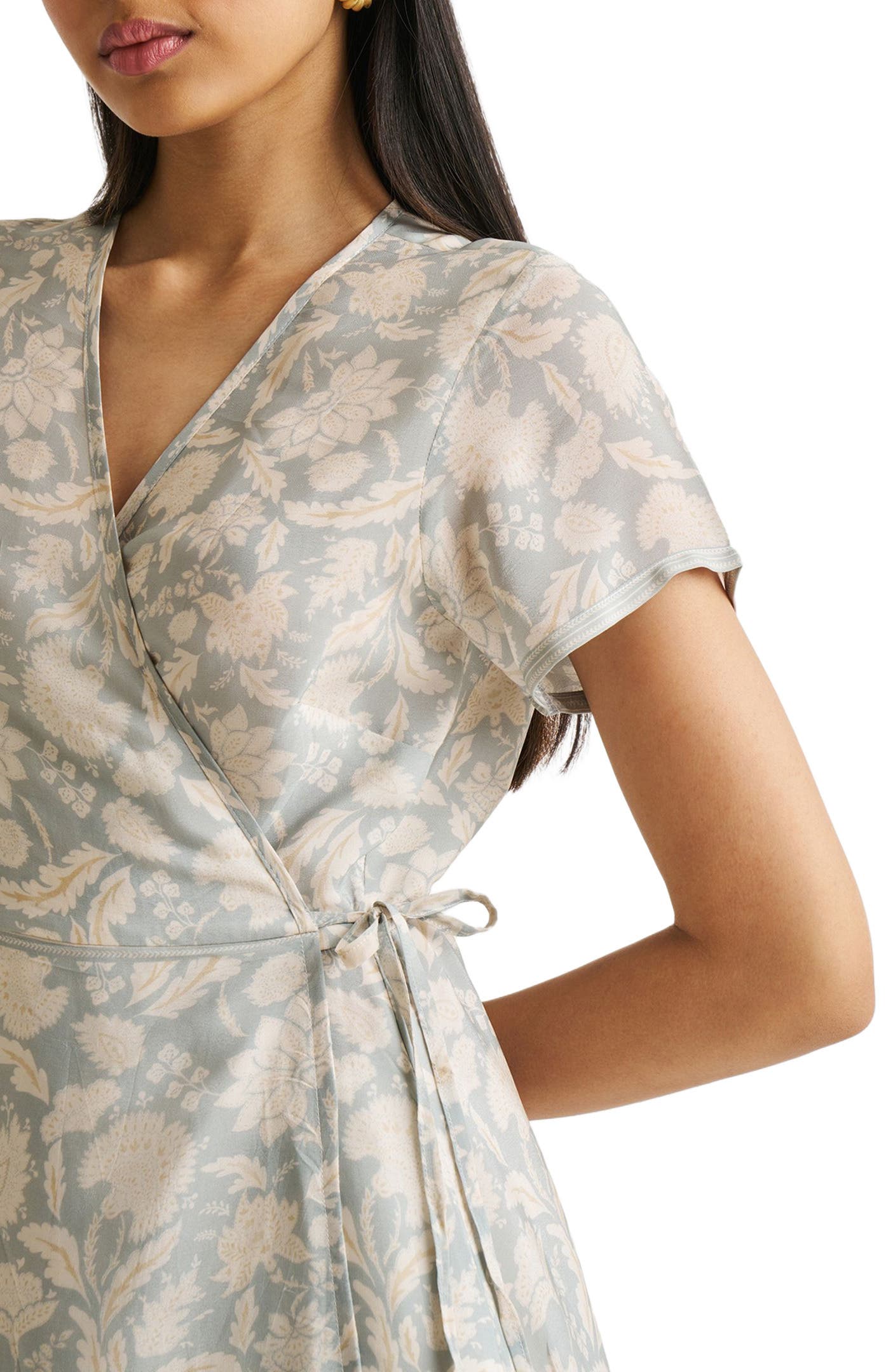 grey floral wrap dress Queen Wrap Parsley Grey Dress