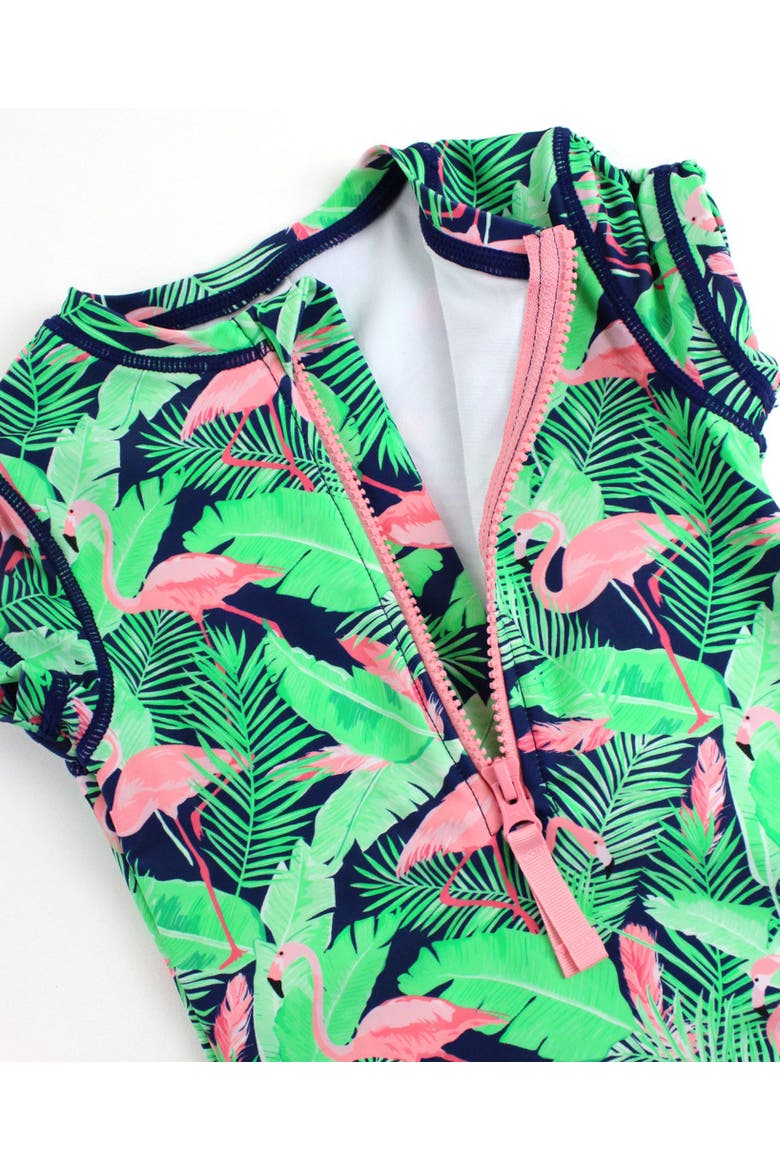 Short Sleeve UPF50 One Piece Rash Guard, Alternate, color, Flamingo Frenzy