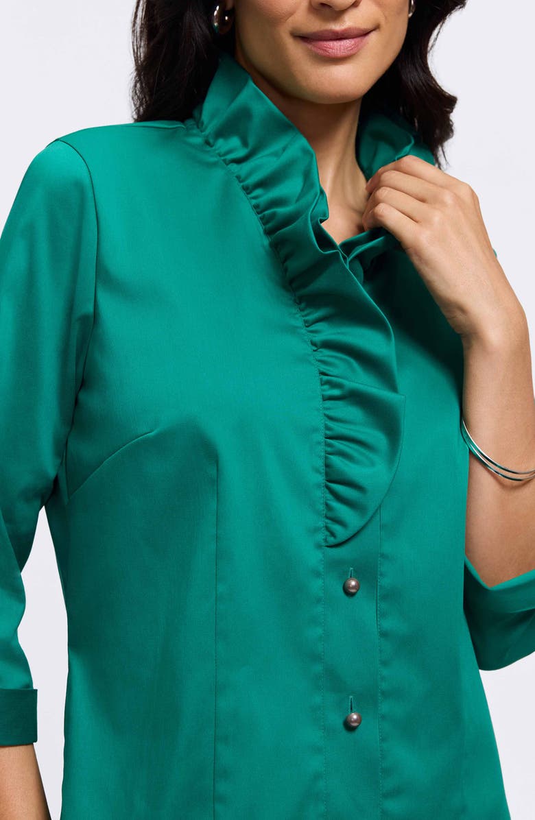 Foxcroft Edith Ruffle Button-Up Shirt, Alternate, color, Emerald