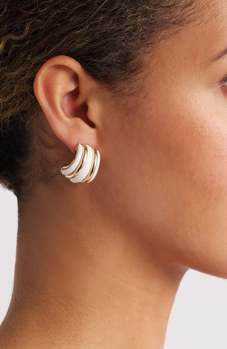 Nordstrom Curved Enamel Hoop Earrings, Alternate, color, White- Gold