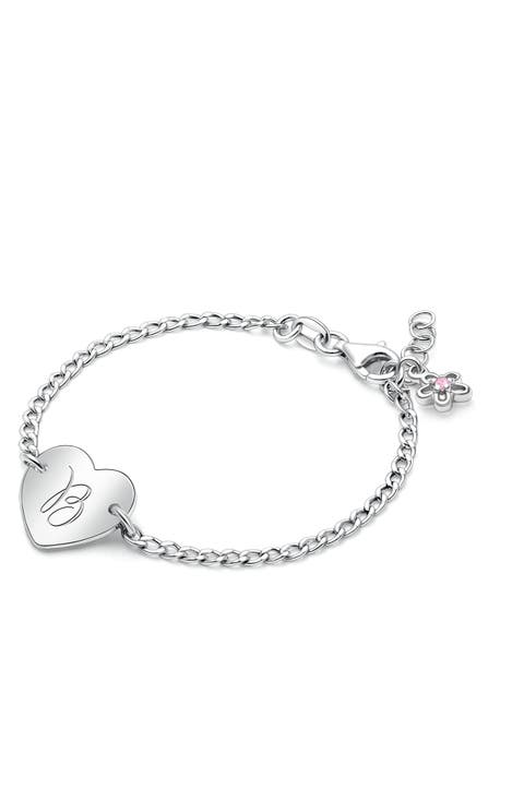 Sterling Silver Lovely Heart ID Bracelet & Engraved Initial 6" Bracelet