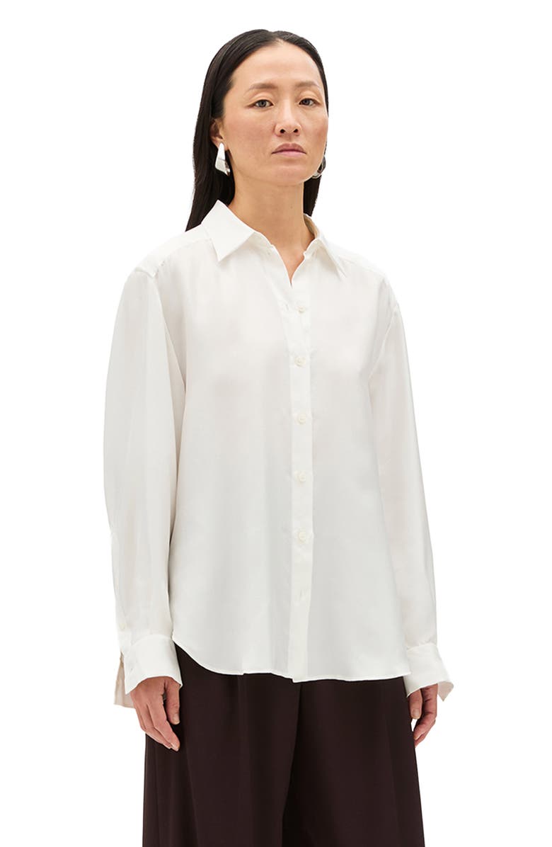 Another Tomorrow Silk Pleat Back Shirt, Main, color, Off White