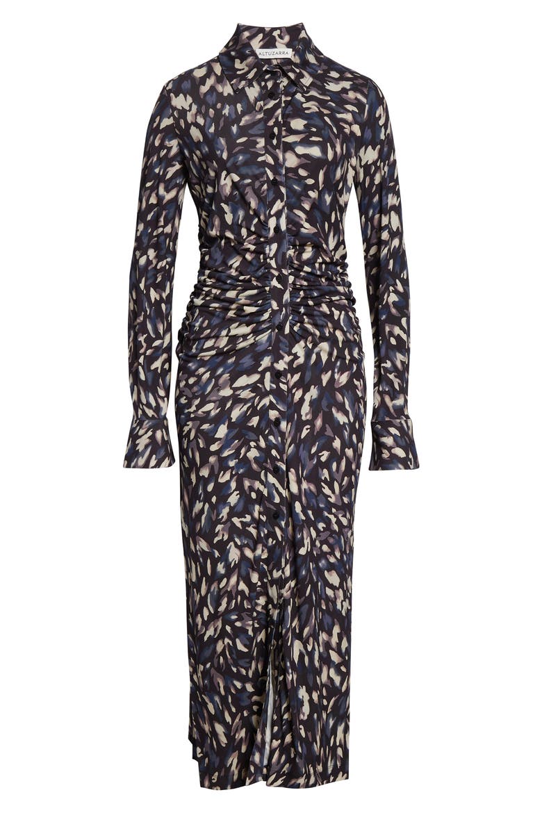 Claudia Print Ruched Long Sleeve Jersey Shirtdress, Alternate, color, BLACK ANIMAL