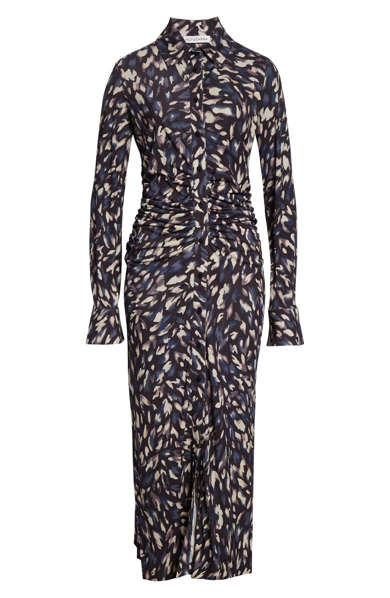Altuzarra Claudia Print Ruched Long Sleeve Jersey Shirtdress, Alternate, color, Black Animal