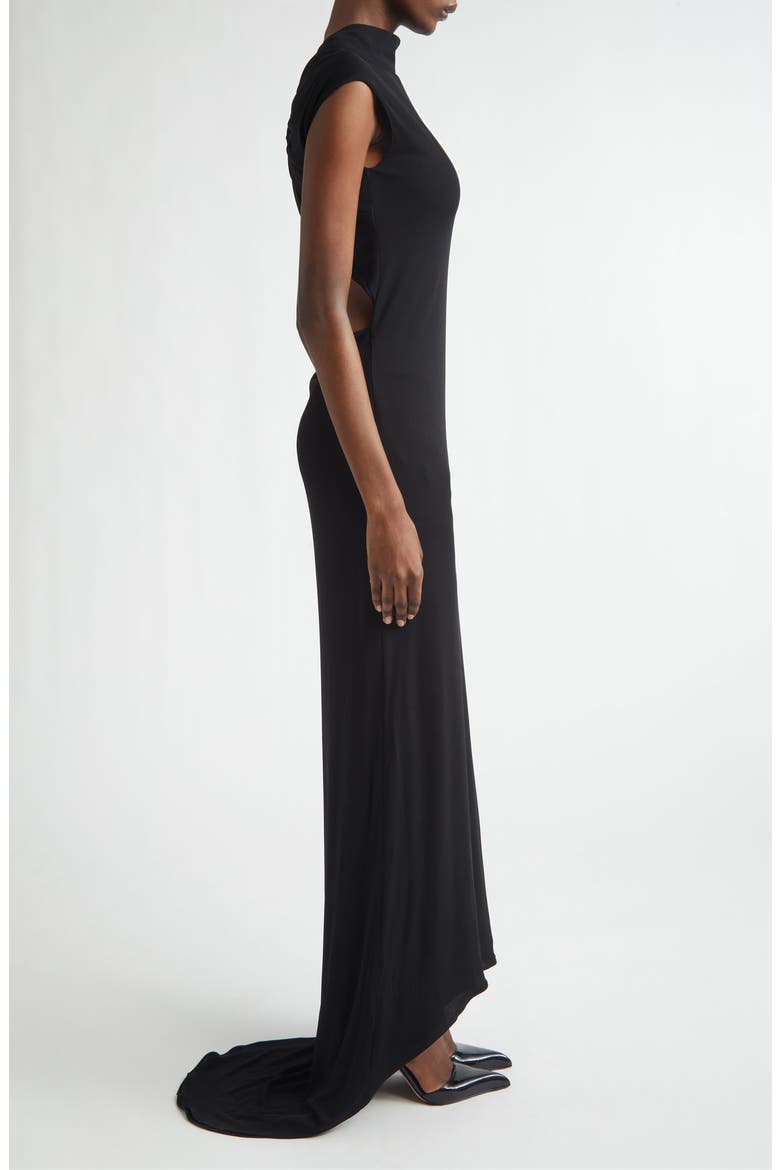 Mock Neck Sleeveless Jersey Gown, Alternate, color, BLACK