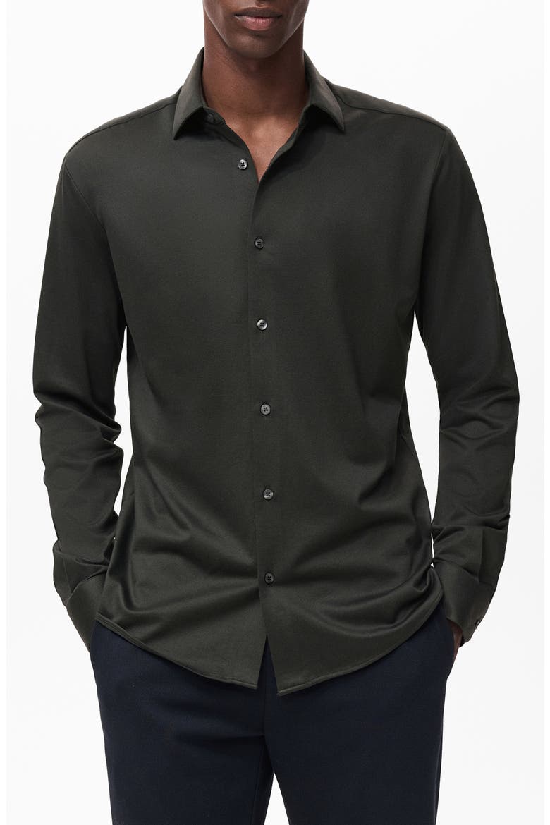 Comfort Stretch Button-Up Shirt, Main, color, DARK GREEN