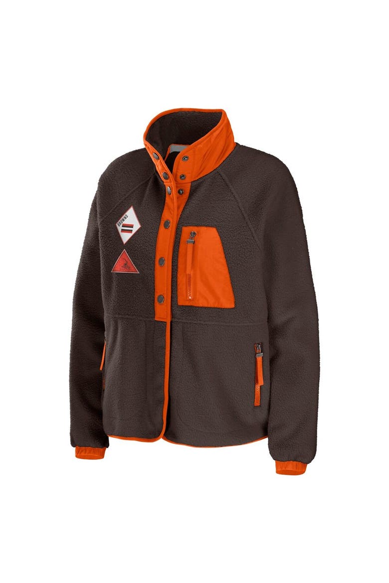 Women's WEAR by Erin Andrews Brown Cleveland Browns Polar Fleece Raglan Full-Snap Jacket, Alternate, color, Brown
