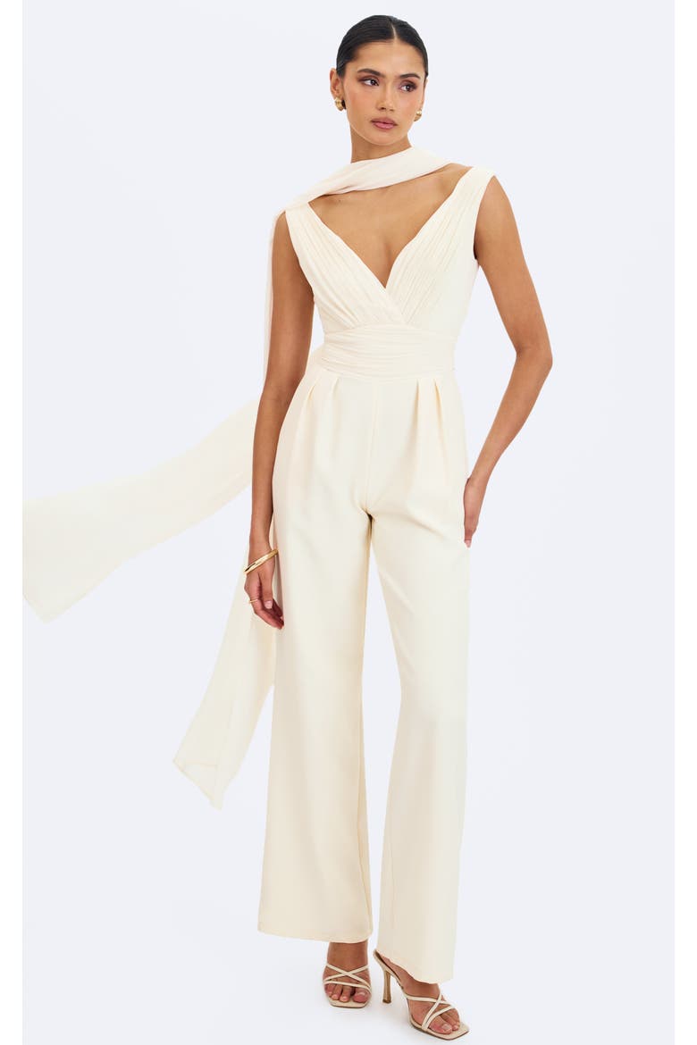 Harper Ruched V-Neck Jumpsuit with Scarf, Main, color, Ivory