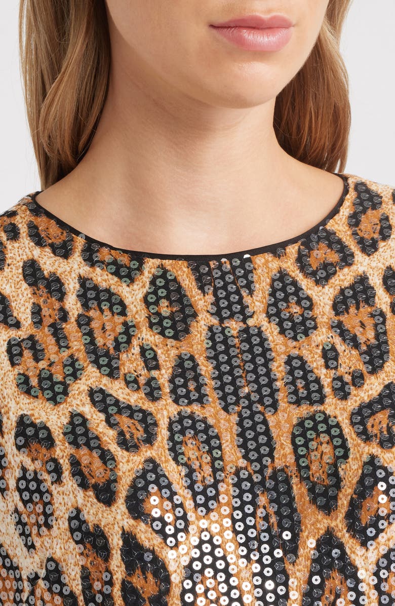 Anne Klein Leopard Sequin Sleeveless Shift Dress, Alternate, color, Blurred Floating Flora