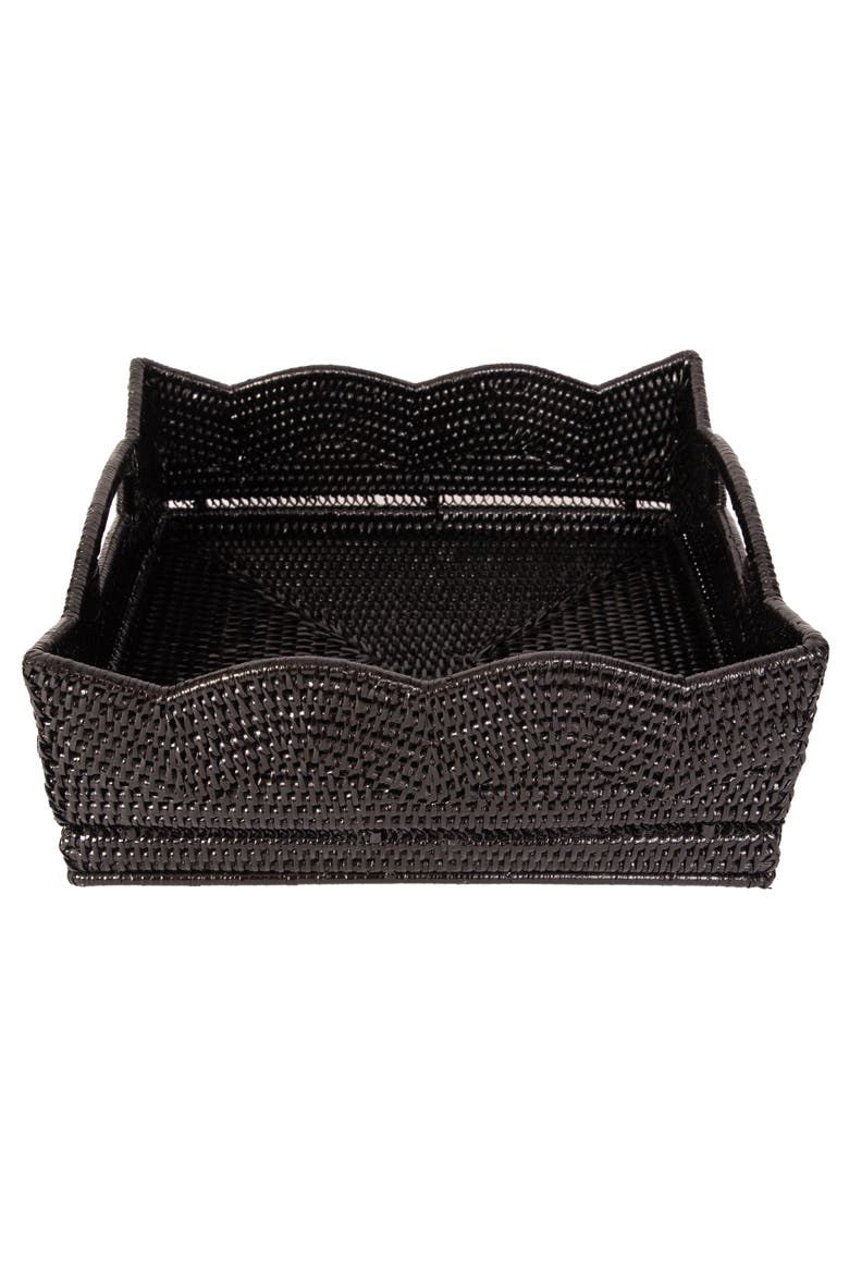 Artifacts Rattan Scallop Collection Shelf Basket, Alternate, color, Tudor Black