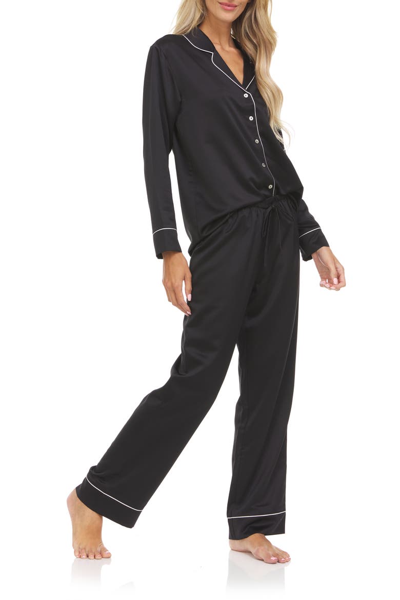 Kamie Charmeuse Satin Pajamas, Alternate, color, BLACK