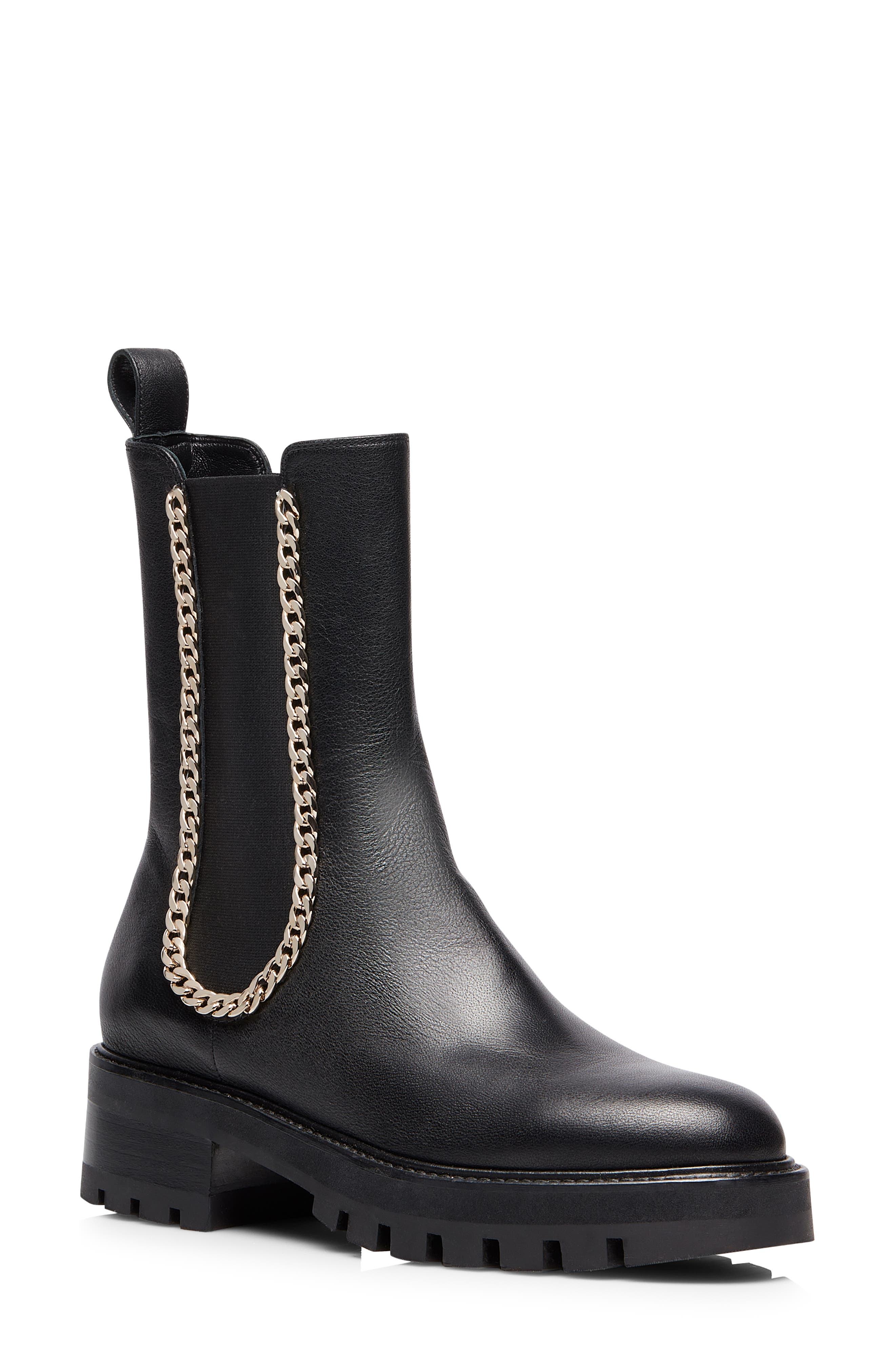 Aquazzura Mason Chain Chelsea Boot, Main, color, Black