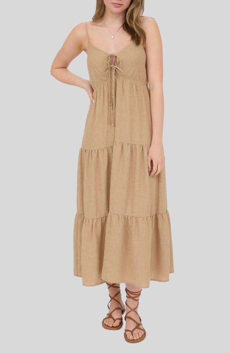 Blu Pepper Stripe Empire Waist Tiered Sundress, Main, color, Khaki