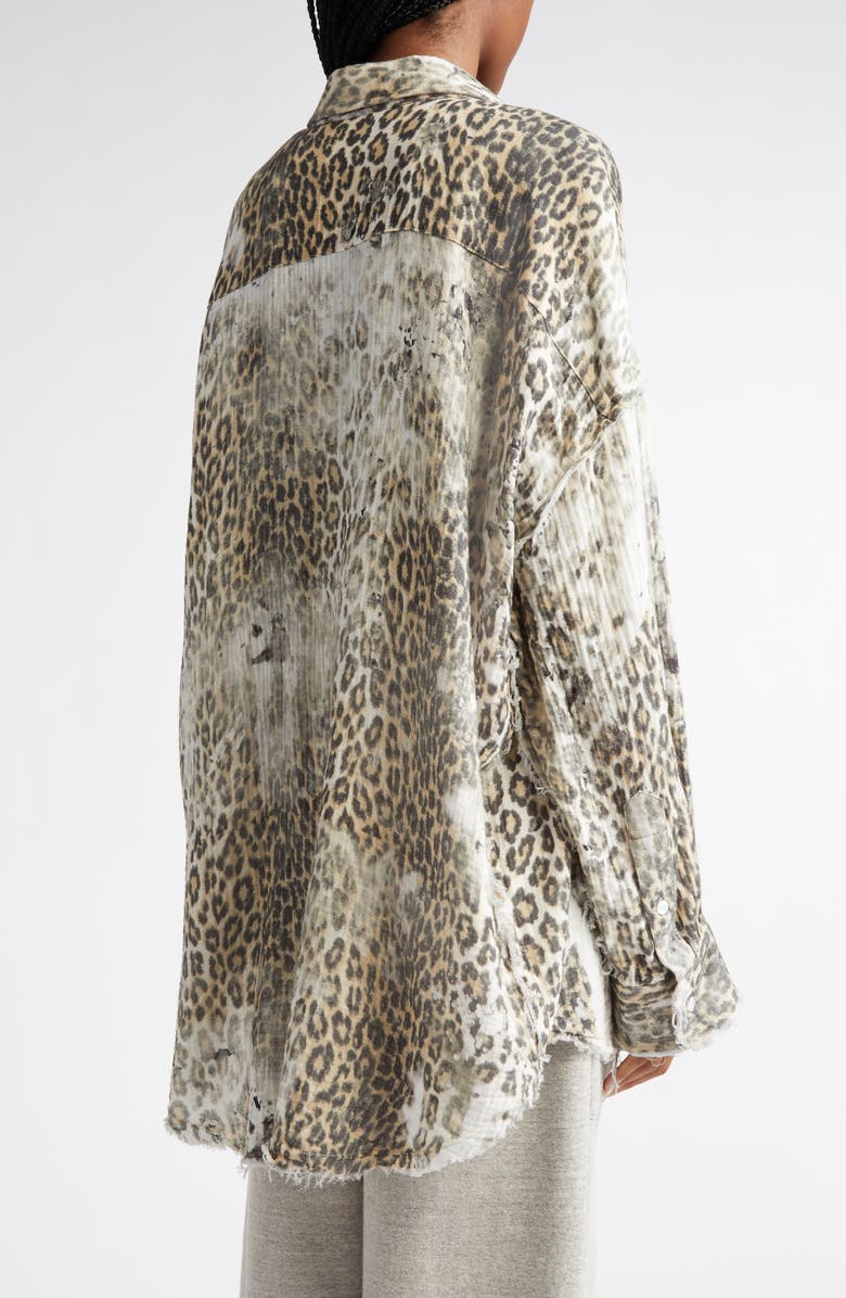R13 Shredded Seam Drop Neck Leopard Print Button-Up Shirt, Alternate, color,