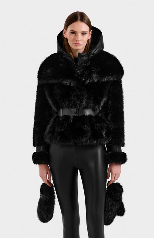 Rudsak Chloe Faux Fur Jacket With Puffer Hood In Black