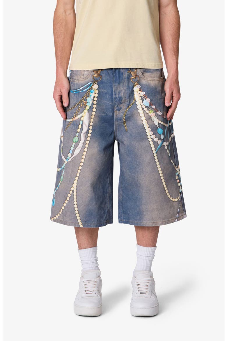 Ultra Baggy Chain Printed Denim Shorts, Main, color, LIGHT BLUE