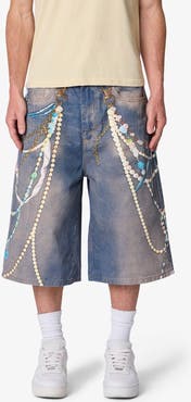 mnml Ultra Baggy Chain Printed Denim Shorts