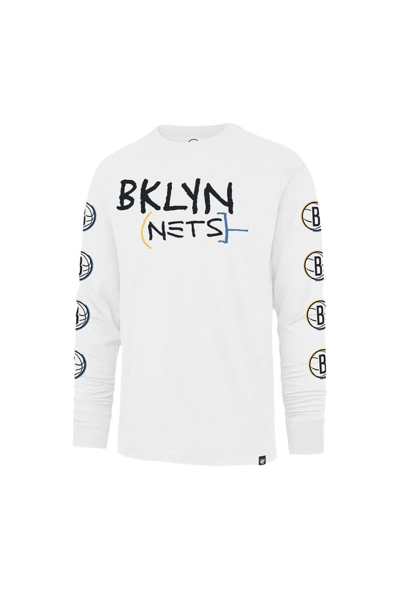Men's '47 White Brooklyn Nets City Edition Downtown Franklin Long Sleeve T-Shirt, Alternate, color, White