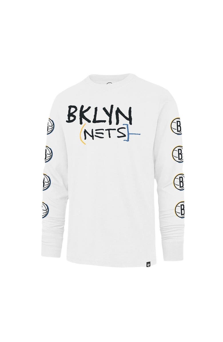 '47 Men's '47 White Brooklyn Nets City Edition Downtown Franklin Long Sleeve T-Shirt, Alternate, color,