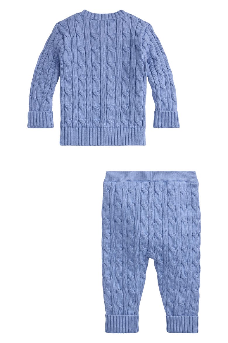Cable Knit Cotton Cardigan & Pants Set, Alternate, color, CAMPUS BLUE