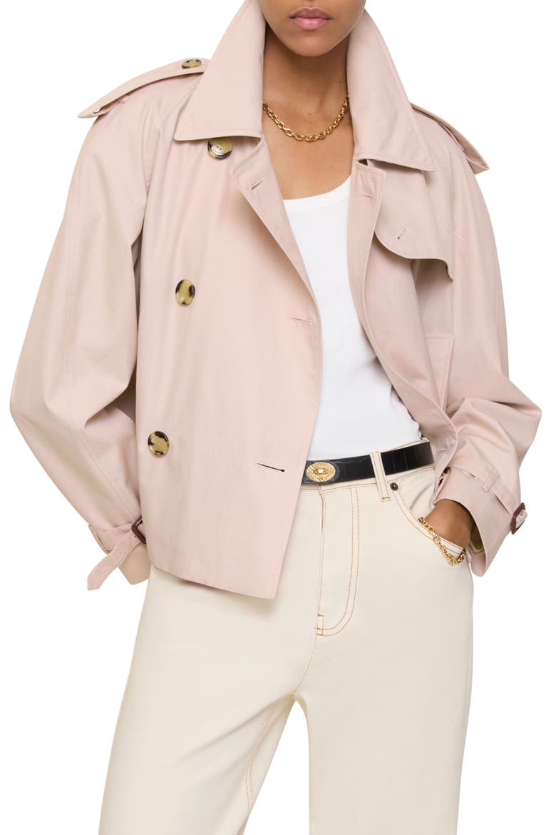 Haltye Cotton Gabardine Crop Trench Jacket, Main, color, PALE SUGAR PINK