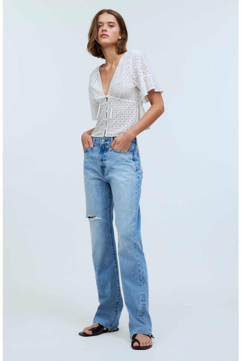 Eyelet Tie Front Top, Alternate, color, SOFT WHITE