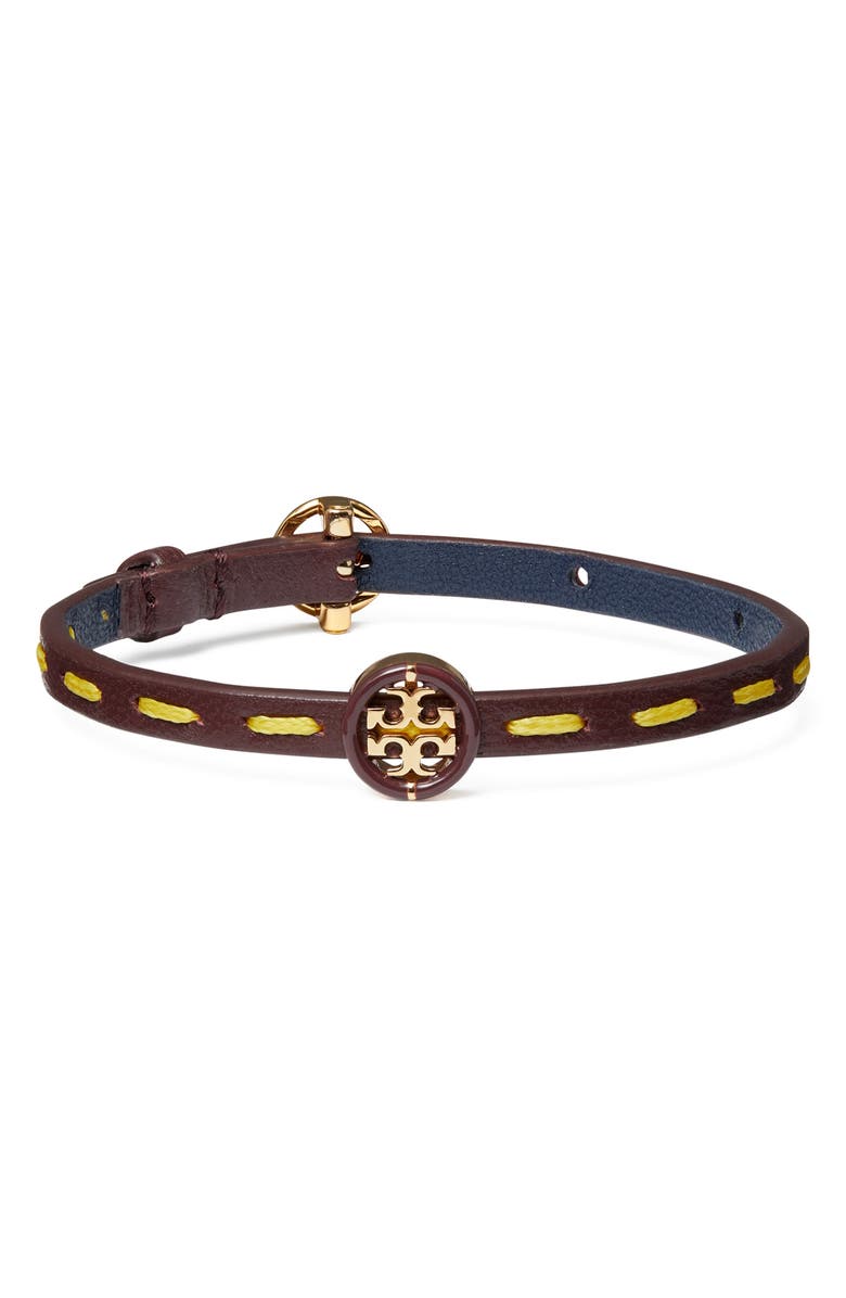 Tory Burch Miller Leather Bracelet, Alternate, color,