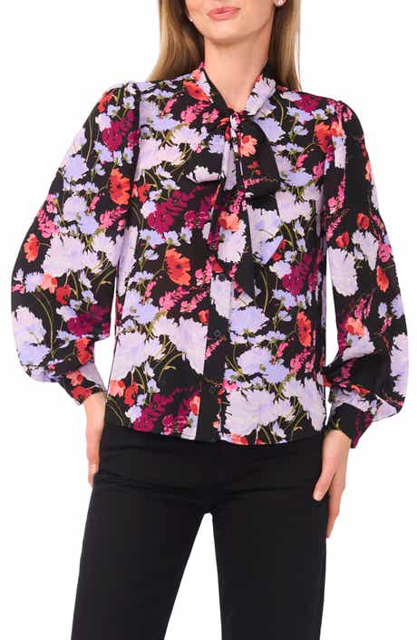 Ted Baker Floral Tie Neck Long Sleeve Button-Up Top