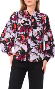 Ted Baker Floral Tie Neck Long Sleeve Button-Up Top