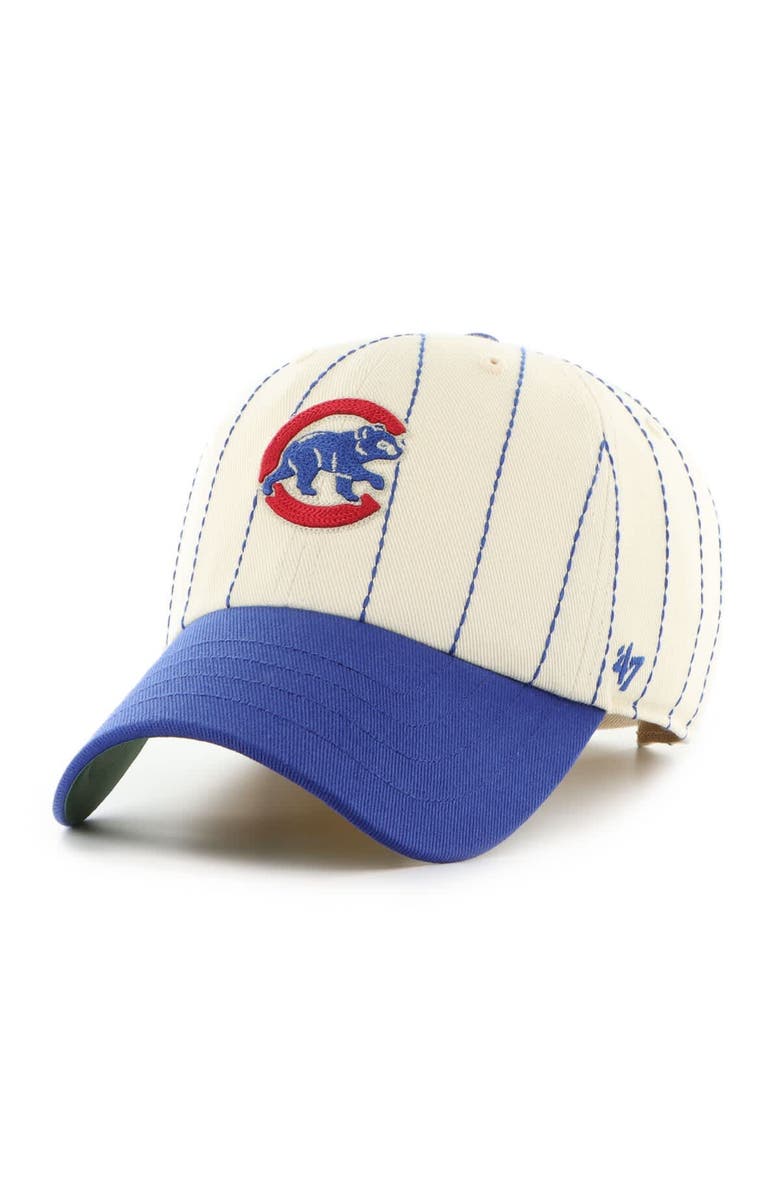 '47 Men's '47 x Rawlings Natural/Royal Chicago Cubs Pinstripe Clean Up Adjustable Hat, Alternate, color, Natural