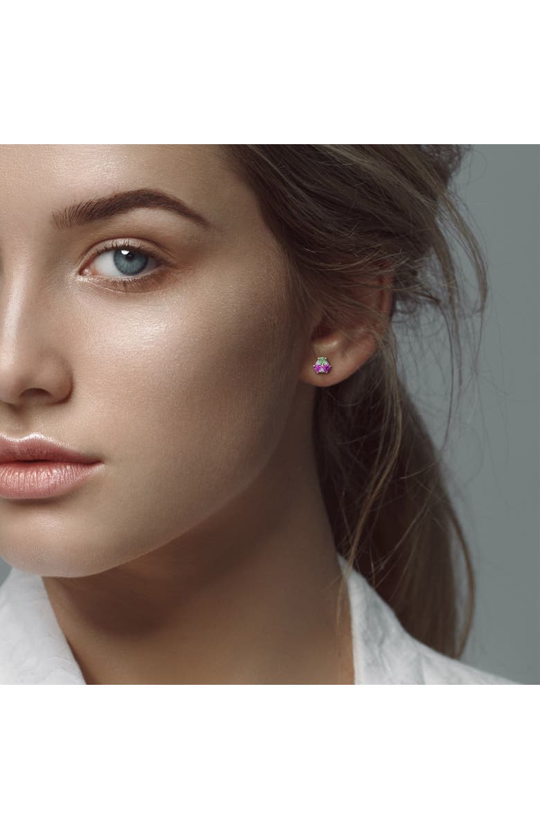 Julianna B. Pink & Green Sapphire Diamond Stud Earrings 14K, Alternate, color, Green Sapphire