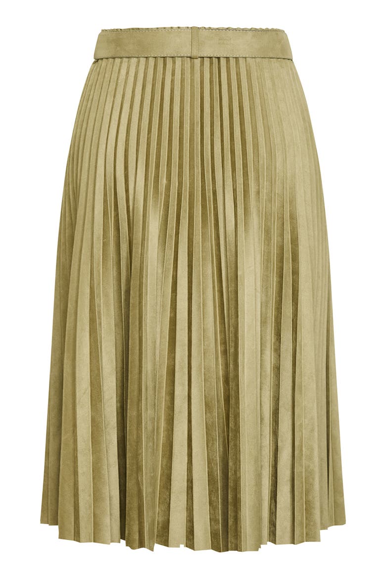 Pleated Belted Faux Suede Skirt, Alternate, color, SAGE