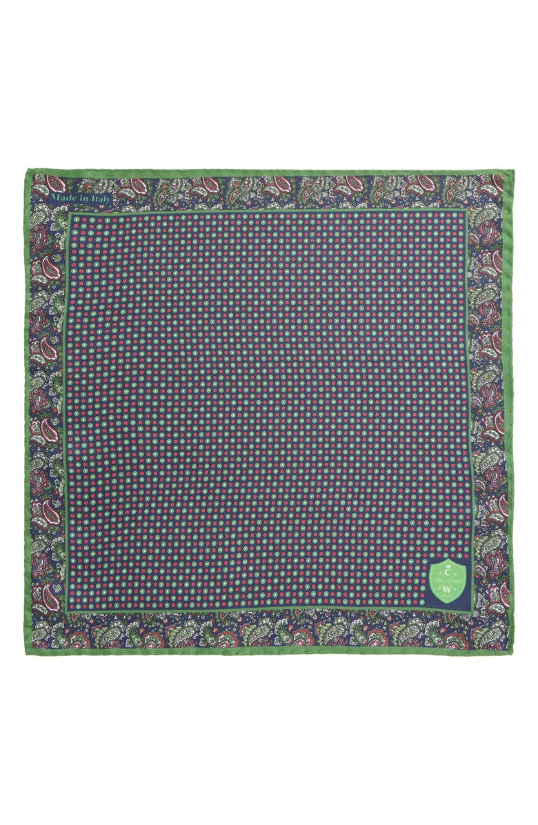 CLIFTON WILSON Paisley Silk Pocket Square, Alternate, color, Green