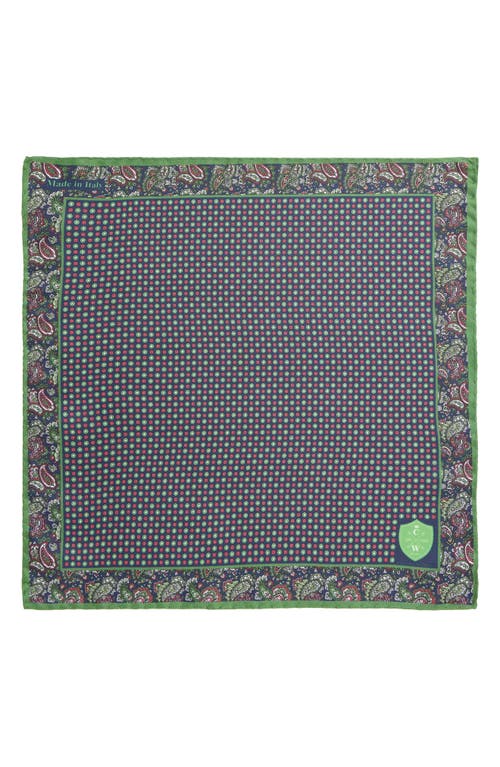 Clifton Wilson Paisley Silk Pocket Square In Green
