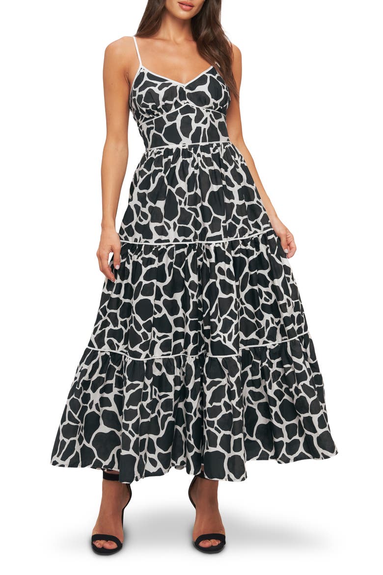 V-Neck Cotton Midi Dress, Main, color, IVORY BLACK