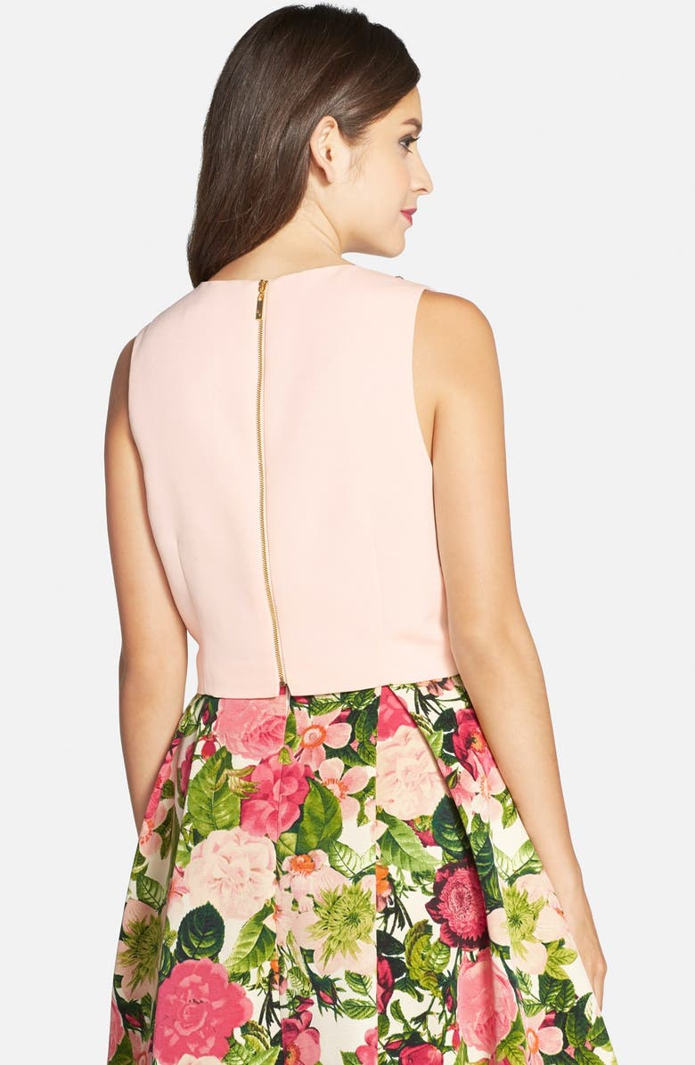 Eliza J Floral Print Faille Midi Skirt, Alternate, color, 