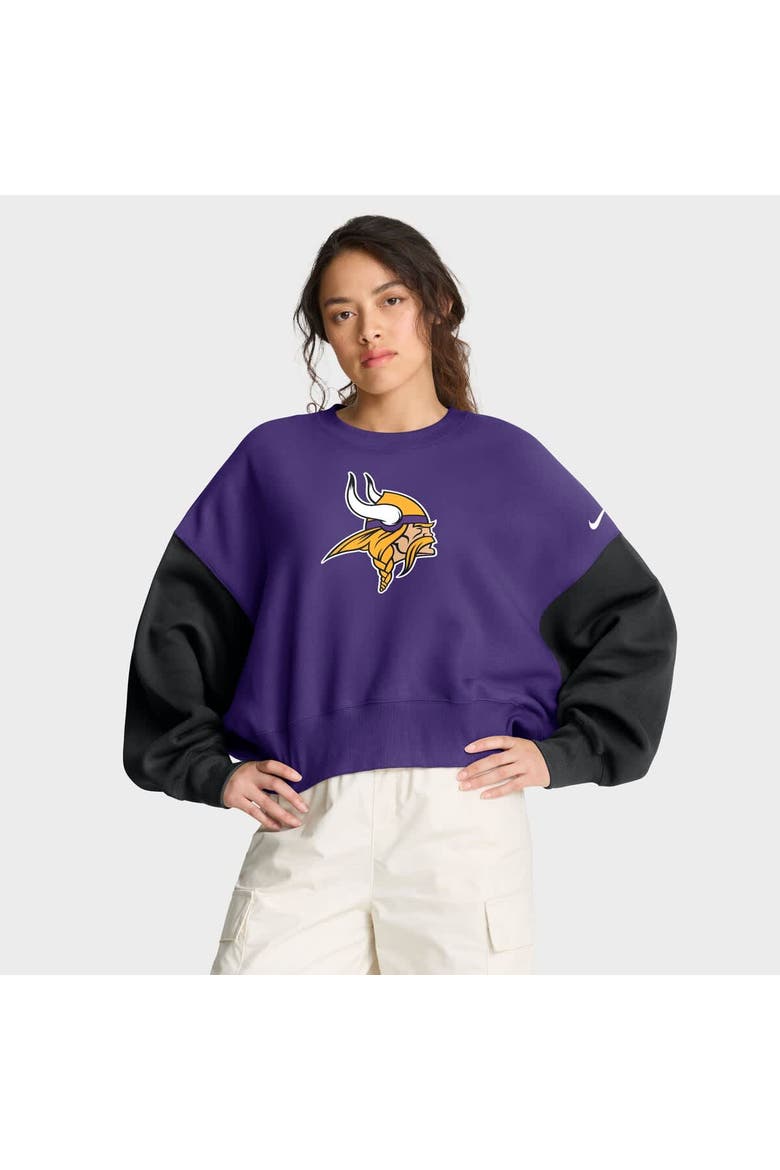 Women's Nike Purple Minnesota Vikings Oversized Color-Block Pullover Sweatshirt, Main, color, Purple