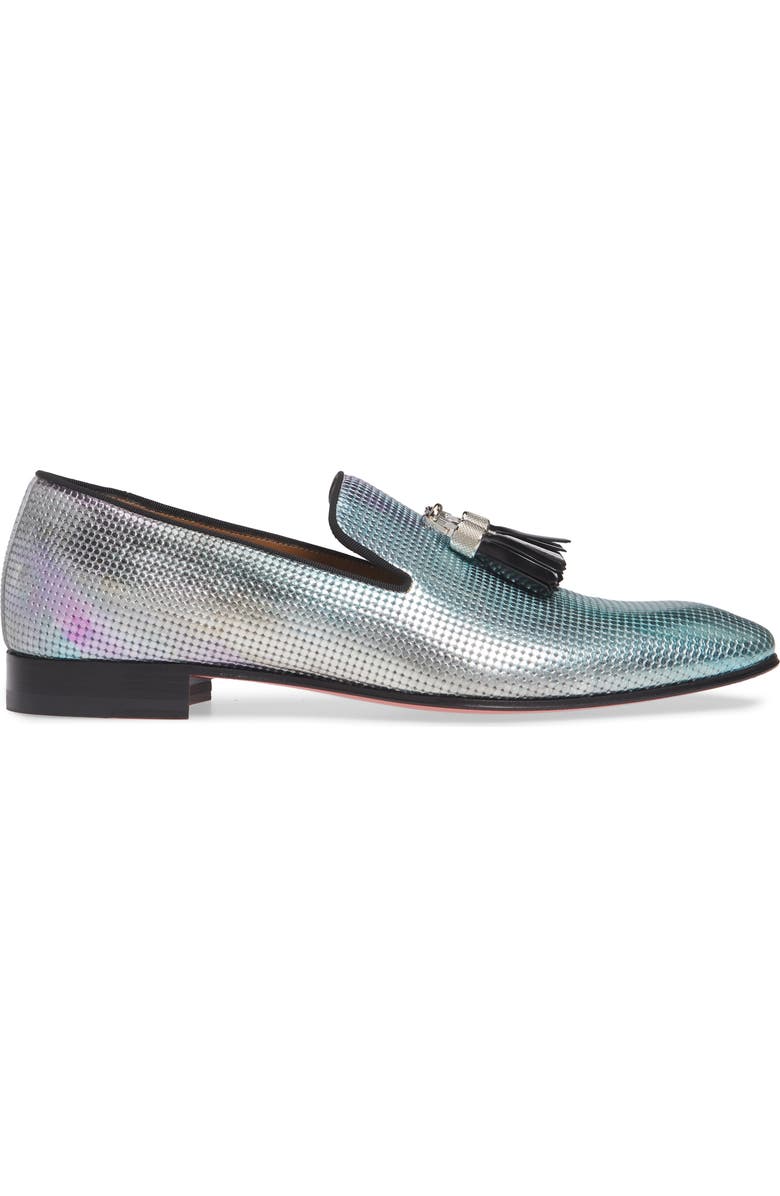 Christian Louboutin Rivalion Flat Spec Pointillé Iridescent Tassel Loafer, Alternate, color,