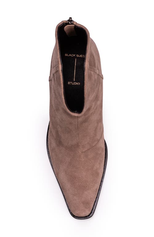 Black Suede Studio Reed Pointed Toe Western Boot In Truffle Suede