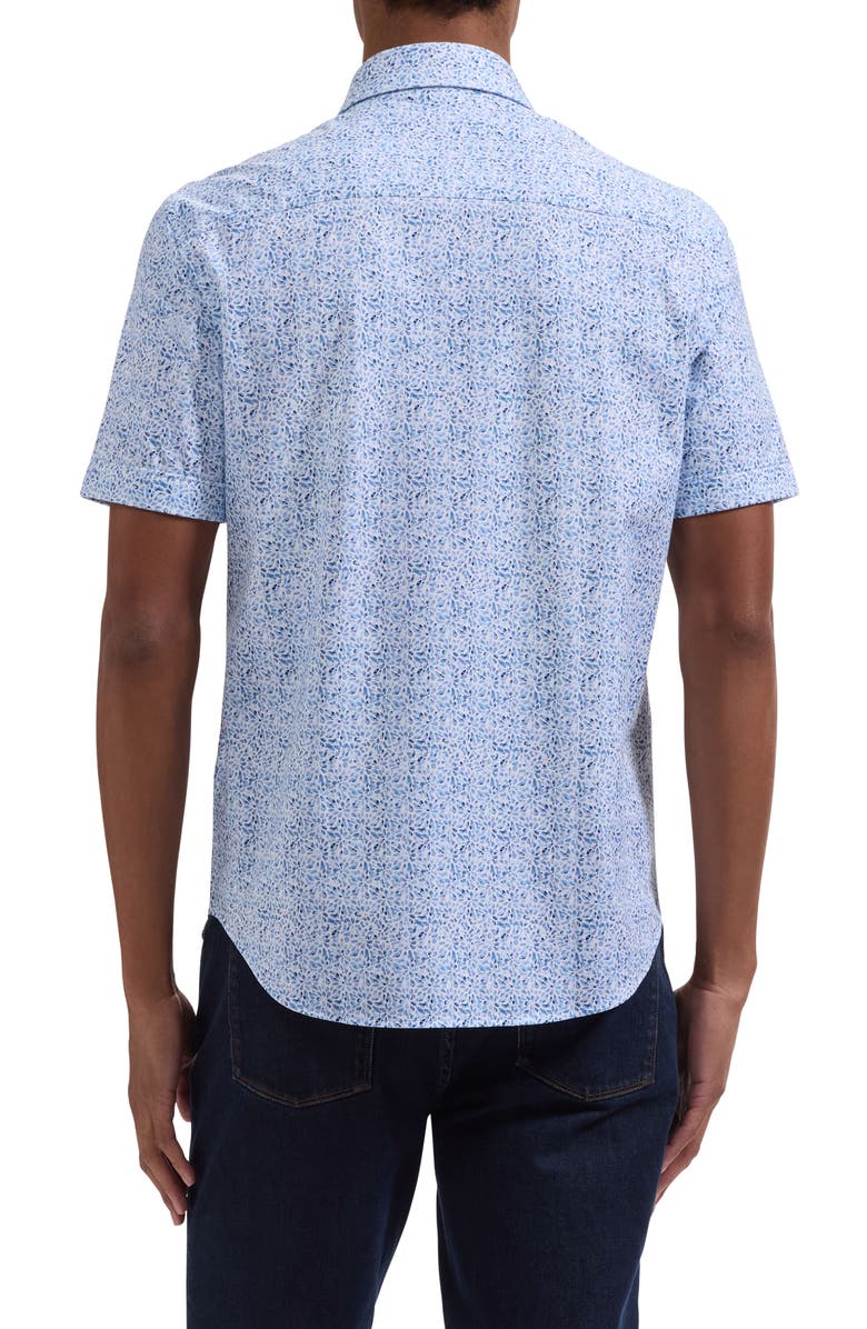 Bugatchi Miles OoohCotton<sup>®</sup> Mosaic Print Short Sleeve Button-Up Shirt, Alternate, color, Classic Blue