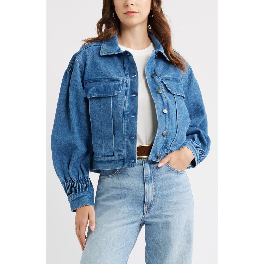 Treasure & Bond Pintucked Denim Jacket in Medium Wash at Nordstrom, Size X-Small