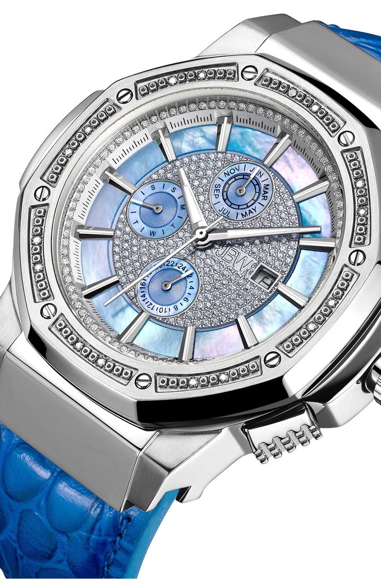 JBW Men's Saxon Diamond Croc Embossed Leather Strap Watch, 48mm - 0.16 ctw, Alternate, color, Silver