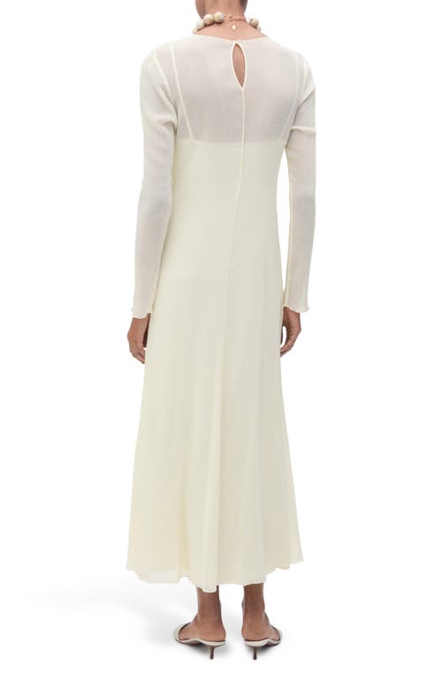 Mango Mesh Overlay Long Sleeve Maxi Dress In White