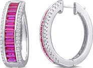 Julianna B. Lab-Created Ruby & White Sapphire Hoop Earrings