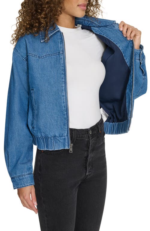 Levi's Women's Western Zip-front Denim Bomber Jacket In Medium Wash Denim