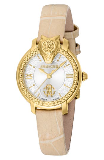 ROBERTO CAVALLI ROBERTO CAVALLI BY FRANCK MULLER LEATHER STRAP WATCH, 30MM 