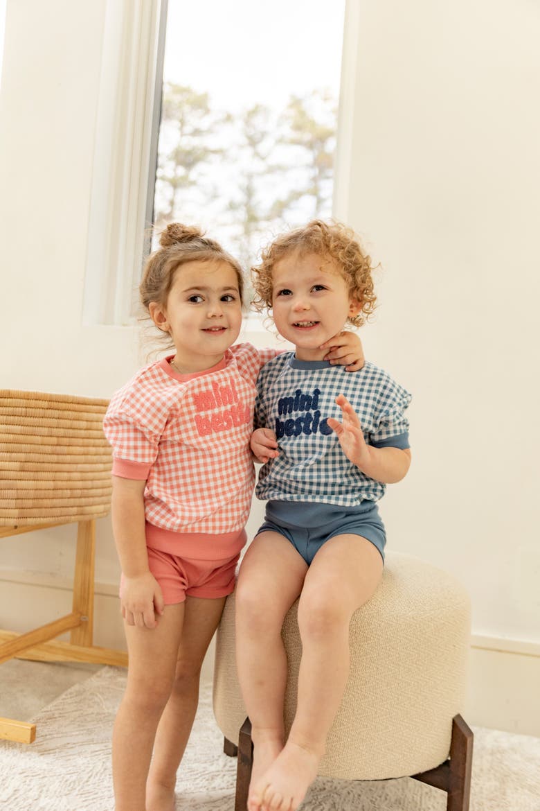 Checkered Mini Bestie 2 Piece Set Short Sleeve Top and Ribbed Shorts, Alternate, color, Blue/White