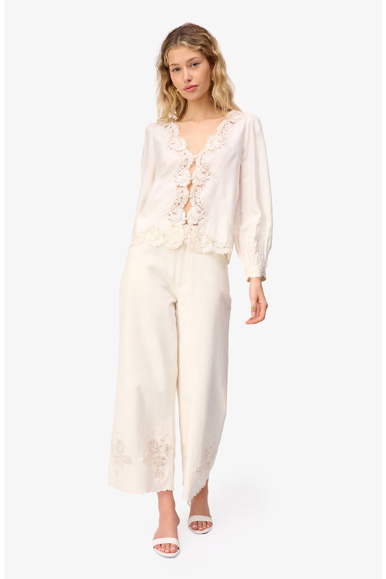 Memphis Embroidered Hem Wide Leg Pants, Alternate, color, MACADAMIA